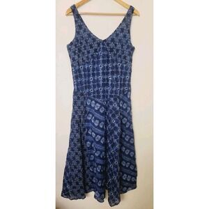 Jones‎ New York Patchwork Dress Women's 16 100% Cotton Blue Mixed Print Midi